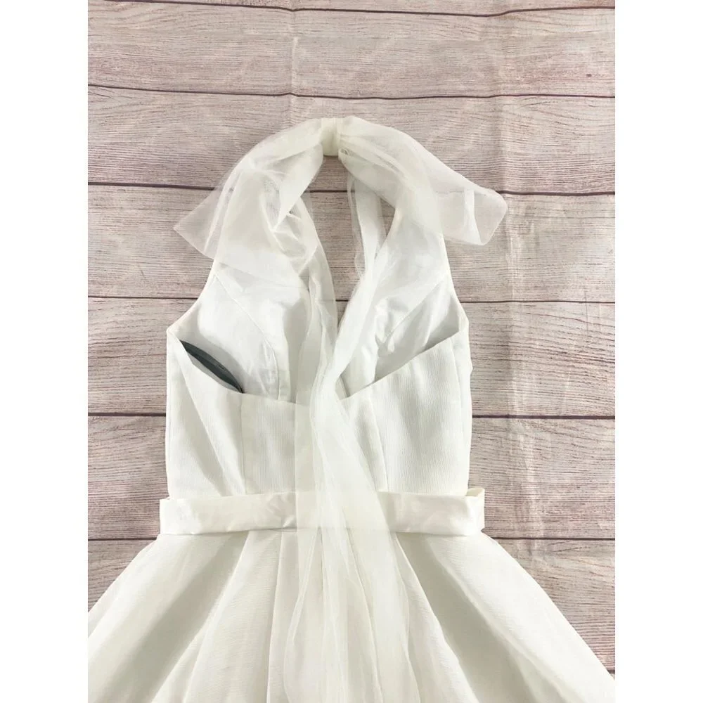 Vera Wang WHITE Women's Ivory Halter Neck Dress With Tulle Bow - 2 - Picture 11 of 15